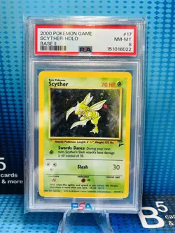 2000 POKEMON BASE SET 2 #17 SCYTHER-HOLO PSA 8 - Image 1