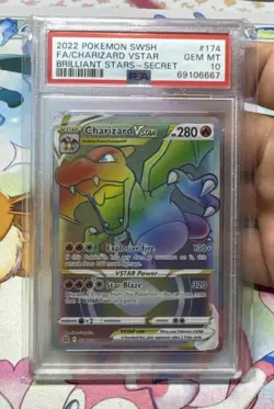 PSA 10 Pokemon Brilliant Stars 2022 174/172 Charizard VSTAR Rainbow Secret Rare - Image 1