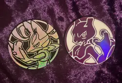 Pokemon - Mega Lucario Rainbow Holo & Mewtwo Purple Holo Jumbo Coins - Image 1