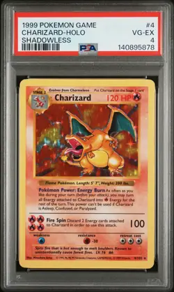 1999 POKEMON BASE SET SHADOWLESS #4 CHARIZARD-HOLO PSA 4 - Image 1