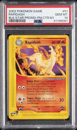 2002 POKEMON GAME PROMO BLACK STAR-POKEMON CENTER NY #51 RAPIDASH PSA 10 - Image 1
