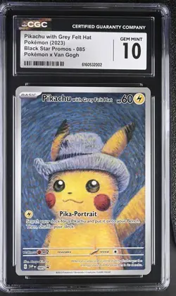 2023 Pokemon x Van Gogh Pikachu with Grey Felt Hat #085 Promo CGC 10 GEM Mint - Image 1