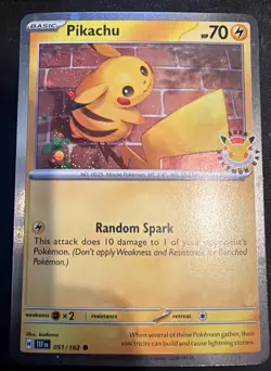 Pikachu (Pokemon Day 2026) 051/162 COSMO HOLO *RARE* Double *SWIRL* PACK FRESH - Image 1