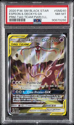 2020 POKEMON SM BLACK STAR PROMO TAG TEAM POWERS COLL ESPEON & DEOXYS GX PSA 8 - Image 1