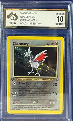 2000 Pokemon Neo Genesis 1st Edition Holo SKARMORY 13/111 WOTC CGA 10 PRISTINE! - Image 1