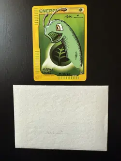 Pokemon Grass Energy E-Series Non-Holo Meganium Moduwa Sketch Auto AUTHENTIC - Image 4