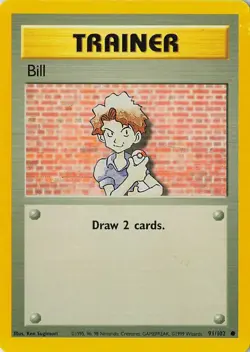 Pokemon TCG Bill Base Set Trainer Unlimited Common Card 91/102 - Image 3