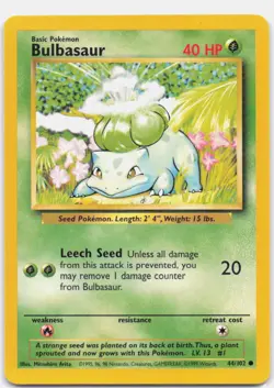 Bulbasaur 44/102 Common Base Set Unlimited Pokemon Near Mint - Image 1