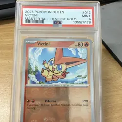 2025 POKEMON BLK EN-BLACK BOLT MASTER BALL REVERSE HOLO #012 VICTINI PSA 9 Mint - Image 4