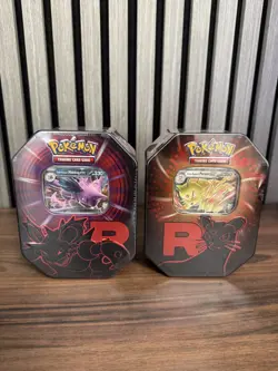 2 x Pokemon TCG: Team Rocket Tin Nidoking Persian Destined Rivals Tins ✅ - Image 1