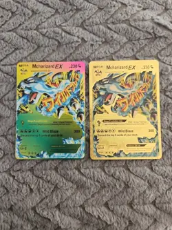 X2 Mcharizard EX Gold Foil Fan Art Vinyl Textured Collector Cards X2 - Image 1