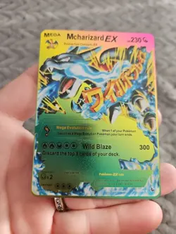 X2 Mcharizard EX Gold Foil Fan Art Vinyl Textured Collector Cards X2 - Image 2