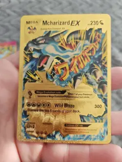 X2 Mcharizard EX Gold Foil Fan Art Vinyl Textured Collector Cards X2 - Image 4