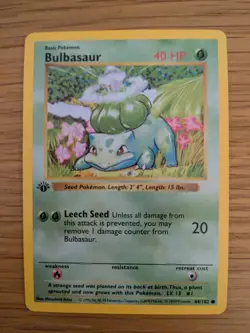 Pokemon Bulbasaur 1st Edition Base Set Shadowless Card 44/102 - Image 1