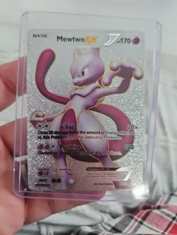 Mewtwo EX Silver Foil Fan Art Vinyl Textured Collector Card - Image 1
