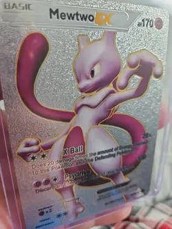 Mewtwo EX Silver Foil Fan Art Vinyl Textured Collector Card - Image 3
