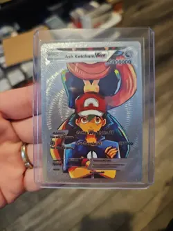 Ash Ketchum Vmax Silver Foil Fan Art Vinyl Premium Collector Card Center - Image 1