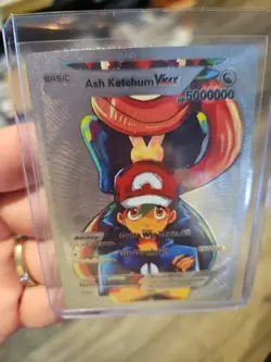 Ash Ketchum Vmax Silver Foil Fan Art Vinyl Premium Collector Card Center - Image 5
