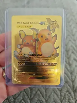 Raichu & Alolan Raichu Gold Foil Fan Art Vinyl Collector Card - Image 1