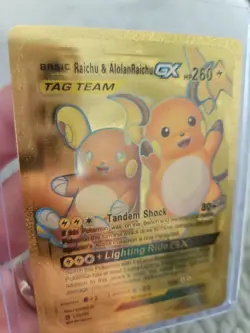 Raichu & Alolan Raichu Gold Foil Fan Art Vinyl Collector Card - Image 3