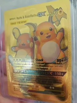 Raichu & Alolan Raichu Gold Foil Fan Art Vinyl Collector Card - Image 4