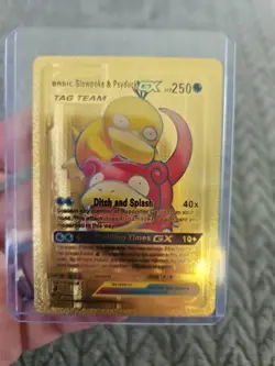 Slowpoke & Psyduck Gold Foil Fan Art Vinyl Collector Card - Image 1