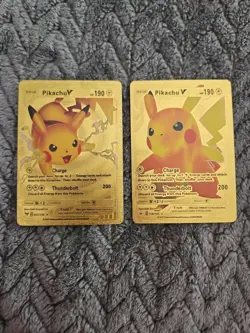 Pikachu V LOT of 2 Gold Foil Vinyl Fan Art Collector Card Charge Thunderbolt - Image 1