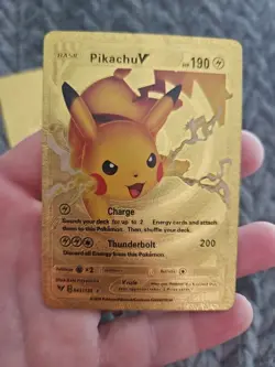 Pikachu V LOT of 2 Gold Foil Vinyl Fan Art Collector Card Charge Thunderbolt - Image 3
