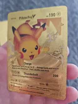 Pikachu V LOT of 2 Gold Foil Vinyl Fan Art Collector Card Charge Thunderbolt - Image 4