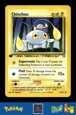 2000 Pokemon WotC Neo Genesis 55/111 Chinchou (Sugimori) 1st Ed - Image 1