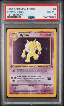 1999 Pokemon Fossil Hypno-Holo 1st Edition #8 PSA 6 FRESH SLAB!!!! - Image 1