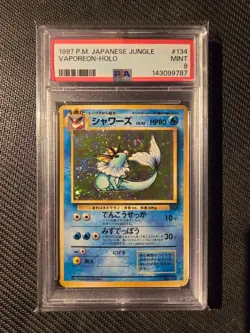 1997 PSA 9 VAPOREON JUNGLE HOLO #134 POKEMON JAPANESE SWIRL - Image 1