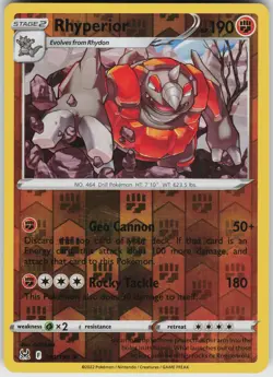 Pokemon Rhyperior 091/196 SWSH11: Lost Origin Reverse Holo card - Image 1