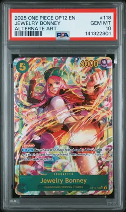 2025 One Piece OP12 EN Jewelry Bonney Alternate Art #118 PSA 10 GEM MINT - Image 1