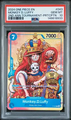 One Piece Monkey D Luffy 2nd Anniversary Tournament P-043 PSA 10 Gem Mint - Image 1