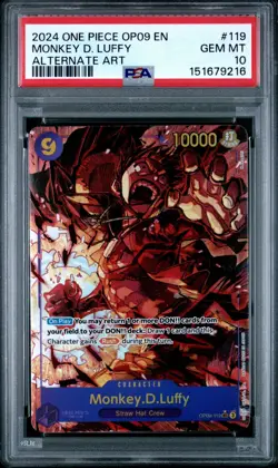 One Piece Monkey D Luffy Emperors in the New World Alternate Art OP09-119 PSA 10 - Image 1