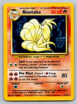 Pokemon Ninetales Holo Unlimited Rare TCG Card Base Set 12/102 LP - Image 1
