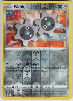 Pokemon Klink 123/195 SWSH12: Silver Tempest Reverse Holo card - Image 1