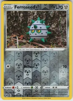 Pokemon Ferroseed 130/202 SWSH01: Sword & Shield Base Set Reverse Holo card - Image 1