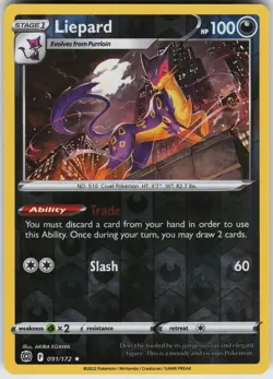 Pokemon Liepard 091/172 SWSH09: Brilliant Stars Reverse Holo card - Image 1