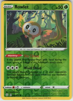 Pokemon Rowlet 006/072 Shining Fates Reverse Holo card - Image 1