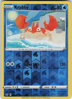 Pokemon Krabby (043) 043/202 SWSH01: Sword & Shield Base Set Reverse Holo card - Image 1