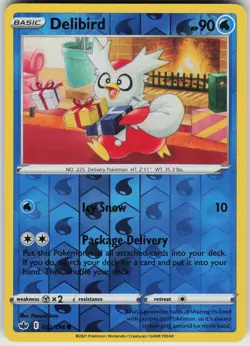 Pokemon Delibird 032/198 SWSH06: Chilling Reign Reverse Holo card - Image 1