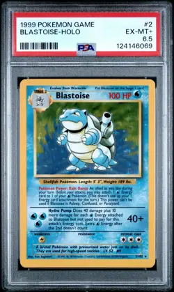 1999 POKEMON GAME UNLIMITED BASE SET BLASTOISE HOLO 2/102 PSA 6.5 RARE GRADE - Image 1