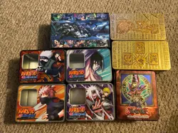 Lot of 8 EMPTY Collectible Card Game Tins - Naruto, Yu-Gi-Oh!, DC Comics - Image 1