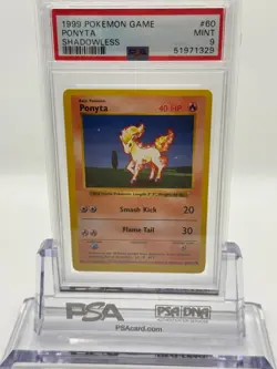 1999 POKEMON PONYTA #60/102 BASE SET SHADOWLESS PSA 9 MINT! - Image 1