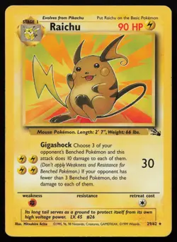 Raichu 29/62 Unlimited Rare Fossil Pokemon English MP - Image 1