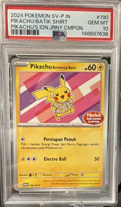 Pokemon Pikachu Berkemaja Batik SV-P Promo 190 Indonesian PSA 10 - Image 1