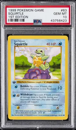 1999 POKEMON GAME 1ST EDITION #63 SQUIRTLE PSA 10 - Image 1
