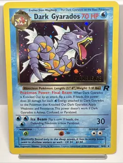 Dark Gyarados Pokemon Card, Stamped Prerelease Team Rocket 8/82 Holo. NM+ - Image 1